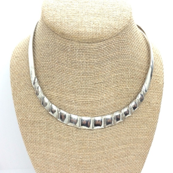 Vintage Jewelry - VINTAGE MEXICO 925 STERLING SILVER TORQUE CHOKER NECKLACE MODERNIST COLLAR